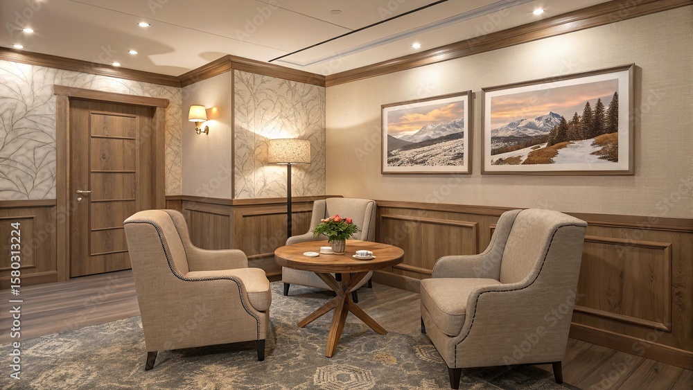 Fototapeta premium Cozy meeting room with neutral palette