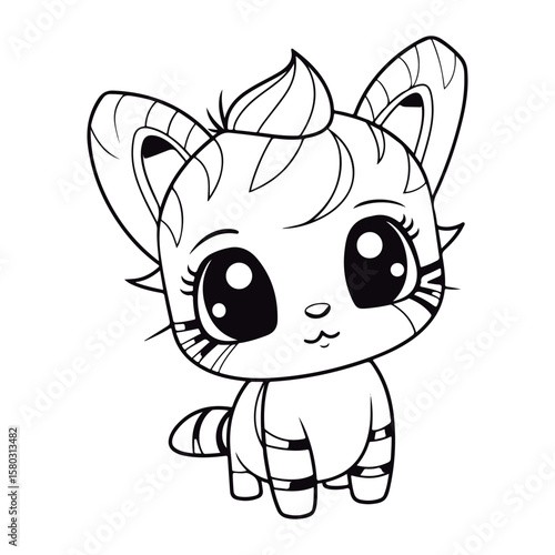 Coloring book for children baby Zebra kawai vector illustration isolated on a white background.