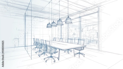 Architectural sketch of a modern meeting room.