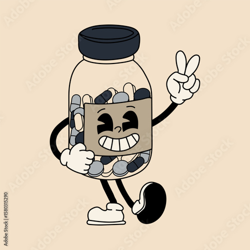 Fun Vintage Medicine Container with Cartoon Design