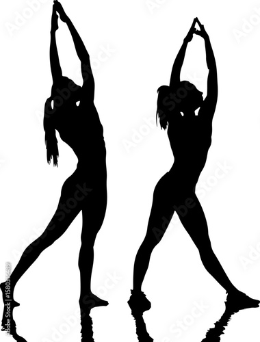 Silhouette of Two Girls Dancing on White Background