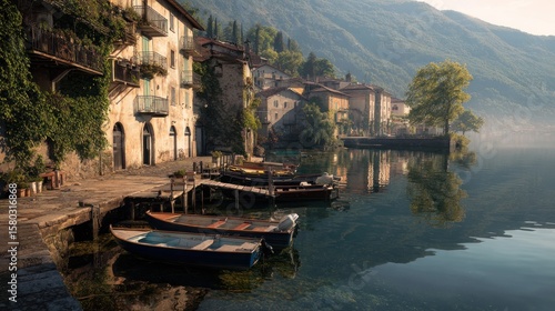 Lakeside village at dawn (1)