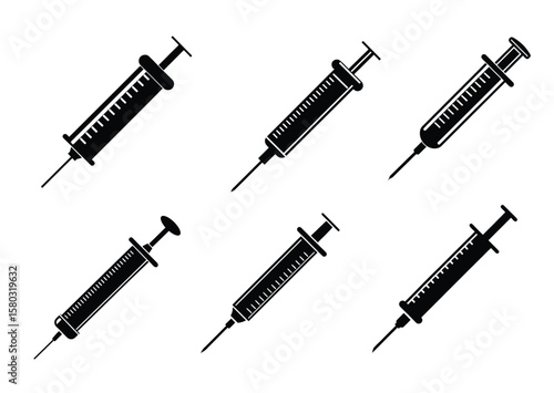 Syringe silhouette vector Set