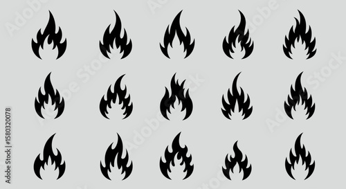Fiery Icons: A collection of stylized flames, perfect for visual storytelling, representing energy, passion, or danger.