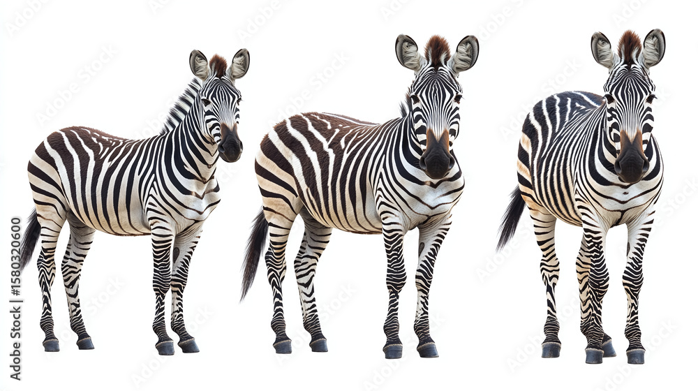 Fototapeta premium Detailed Illustration Set of Six Zebras in Various Poses and Angles. Isolated on white background.