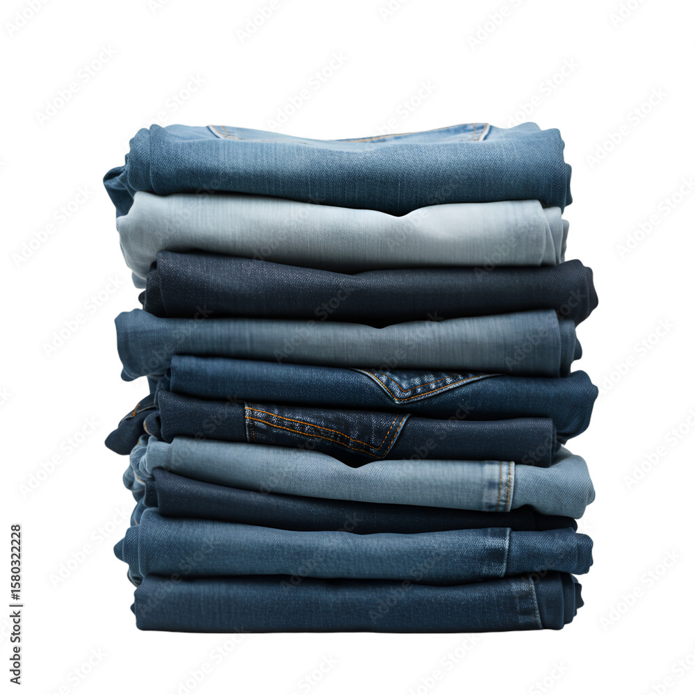 Isolated Stacked Jeans Apparel Blue Denim Clothing on Transparent Background Isolated Stacked Jeans Apparel Blue Denim Clothing on Transparent Background
