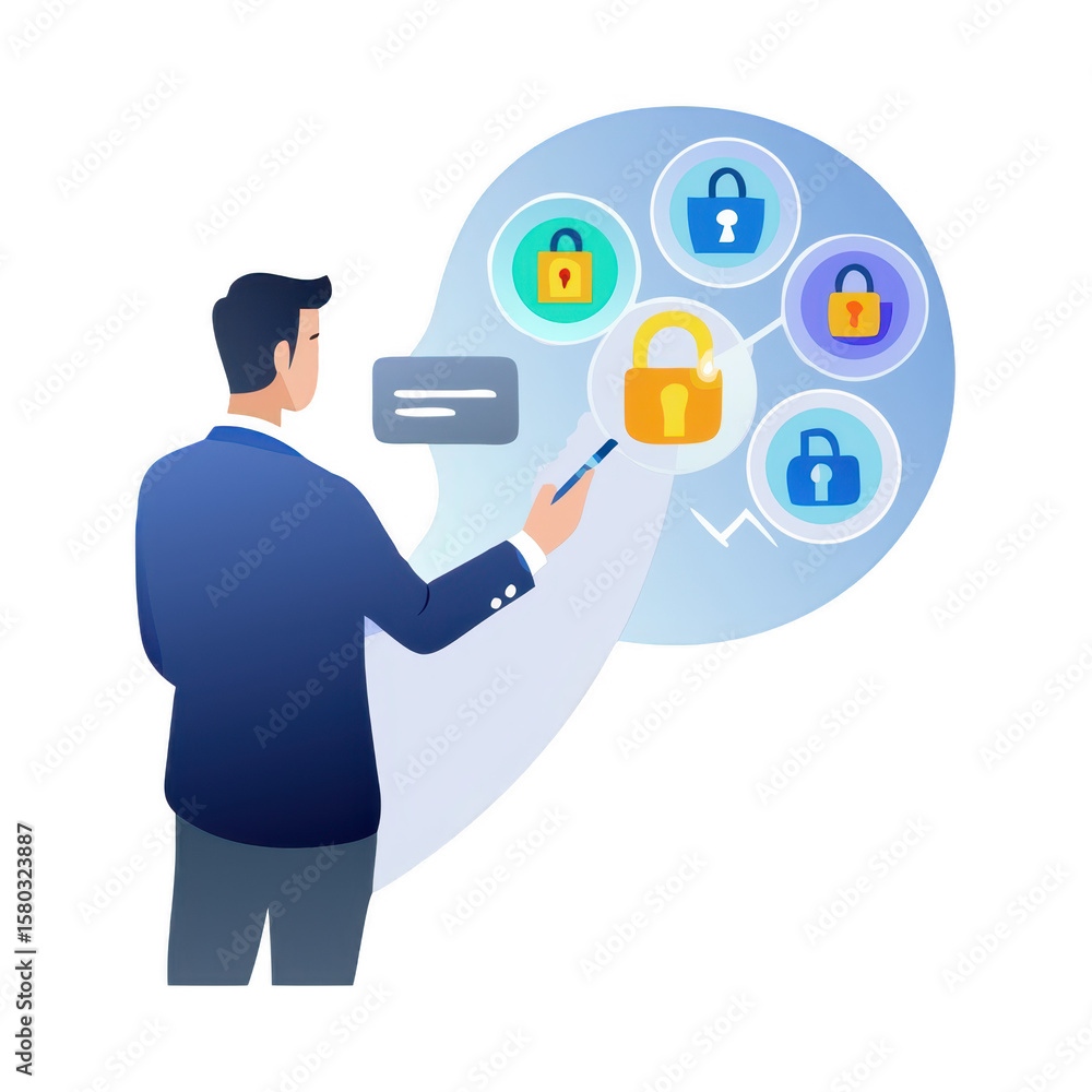 Cybersecurity Manager Analyzing Data on Transparent Background