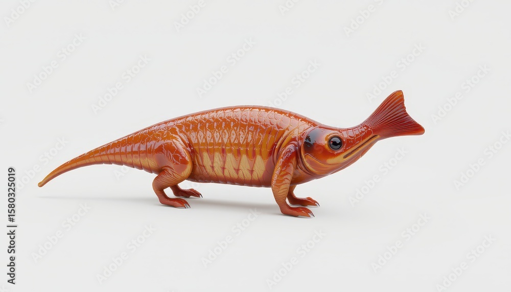 Fototapeta premium Colorful Plastic Toy Dinosaur With Unique Features and Detailed Textures on White Background