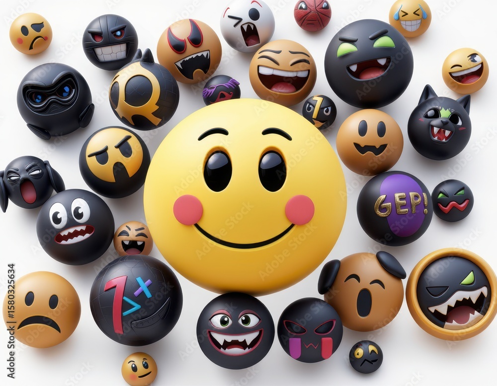 Obraz premium Colorful Emoticons and Expressions in Various Shapes and Designs for Creative Projects