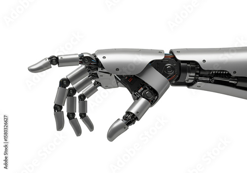 Isolated 3D Render of Metal Robotic Hand with Advanced Technology