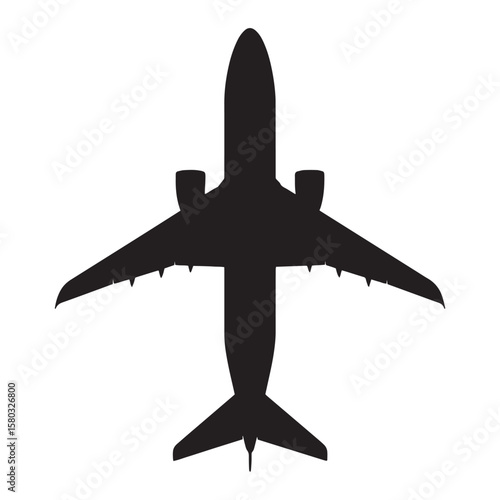 Black Airplane Icon Top View. Aircraft Silhouette. Aviation Vector Clipart