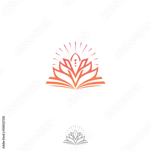 Abstract linear Lotus letter V logo design flat style with book