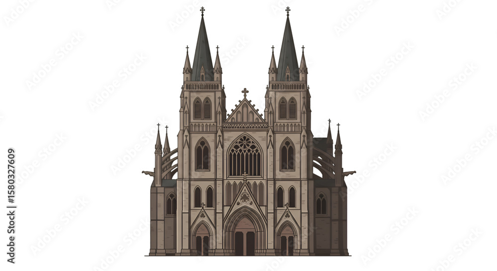 Fototapeta premium Pixel Art Illustration of a Detailed Gothic Cathedral with Intricate Architecture