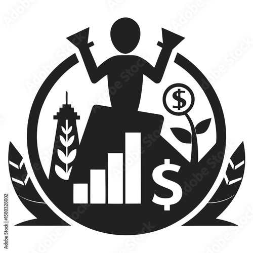 silhouette financial gain on white background