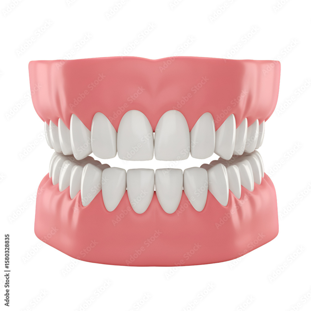 Fototapeta premium Realistic 3D Illustration of White Denture Model Dental Anatomy on Transparent Background