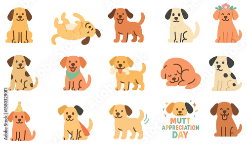 Cute Dog Icon Set for Mutt Appreciation Day Celebration Design