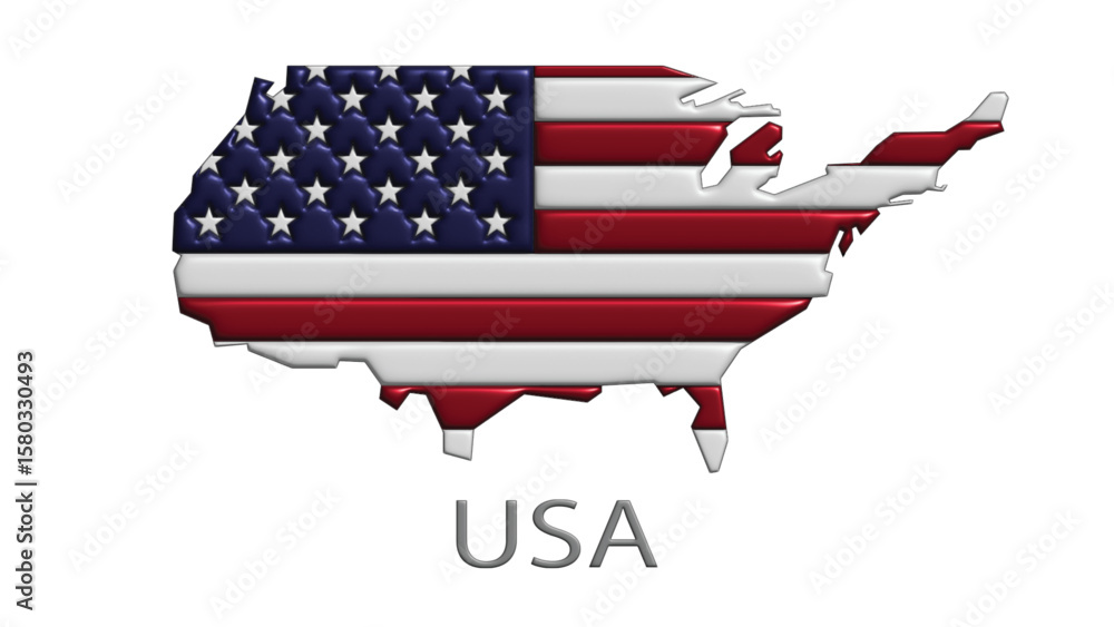 A stylized 3D illustration of the United States map with an American flag texture, representing a patriotic national symbol. A stylized 3D illustration of the United States map with an American flag texture, representing a patriotic national symbol.