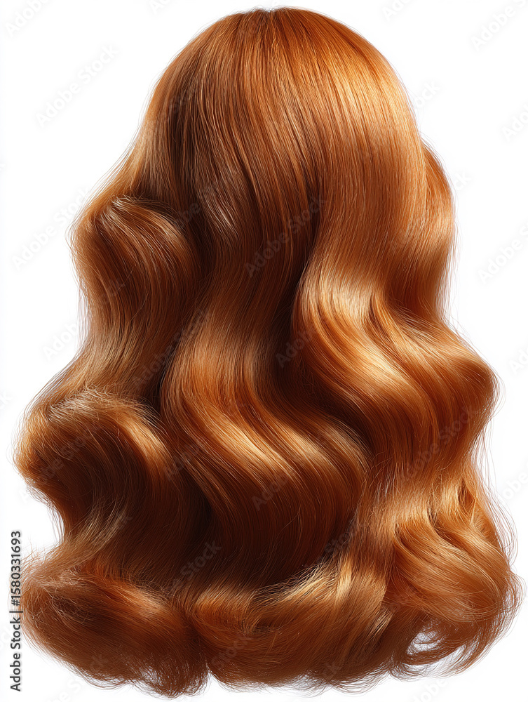 Fototapeta premium Vibrant Wavy Auburn Hair Strands on a Minimalist Background