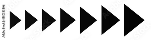 Series of modern, stylized right-pointing arrows with a clean, geometric design. Represent movement, direction, or progress, commonly used in digital interfaces, branding, or infographics.