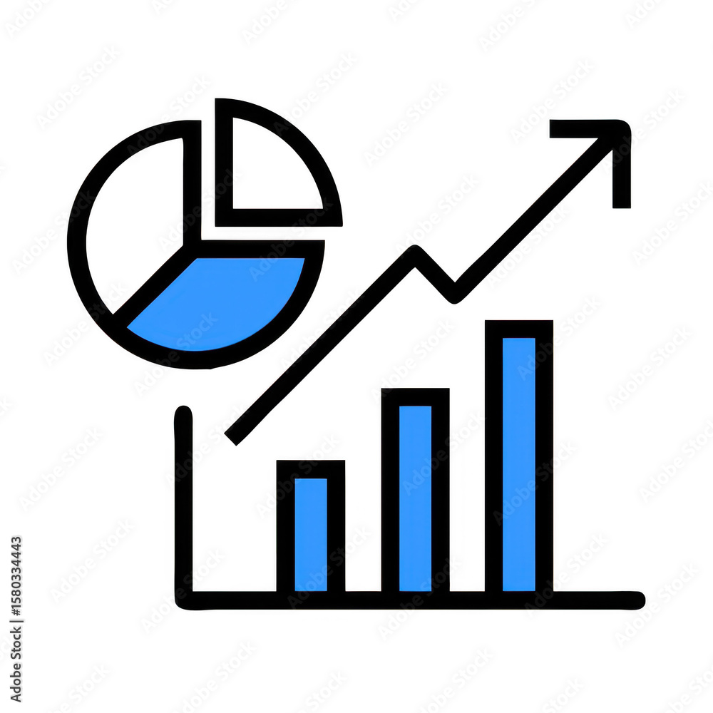 Growth Chart with Pie Chart on transparent background Growth Chart with Pie Chart on transparent background