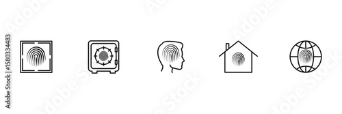 Fingerprint authentication secure identity access technology personal protection system recognition privacy global interface icon set vector illustration.