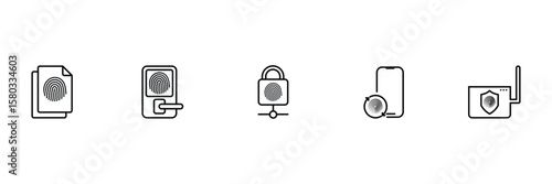 Biometric secure file authentication system smart lock privacy protection access control identification technology icon set vector illustration.