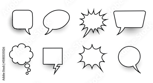 Chat dialog clouds. cartoon comic style thought and speech bubble set. vintage thinking speech bubbles, thinking bubbles, and conversation text elements. Vector illustration.