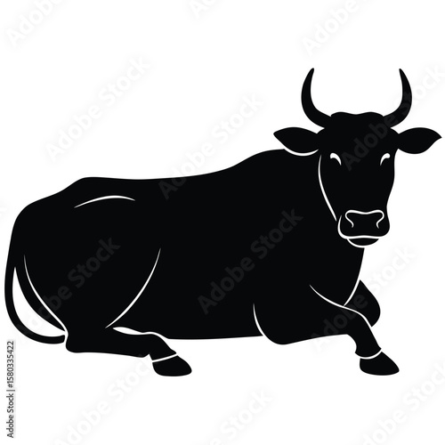 Recumbent Bull Silhouette of a Laying Bovine Animal Illustration Art