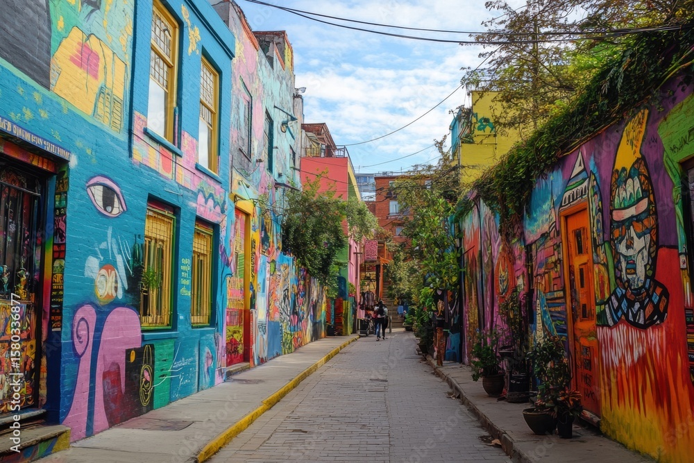 Fototapeta premium Artistic mural street with bold colors and graffiti