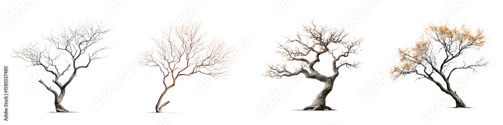 Fototapeta premium Bare Tree Silhouettes on White Background, Isolated