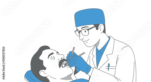 Dentist Examining Patient's Teeth During Dental Check-up Illustration