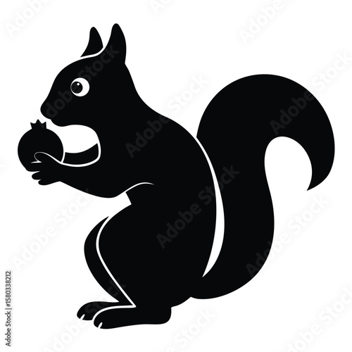 Silhouette of a Squirrel Holding a Nut, Wildlife Illustration, Forest Creature Design