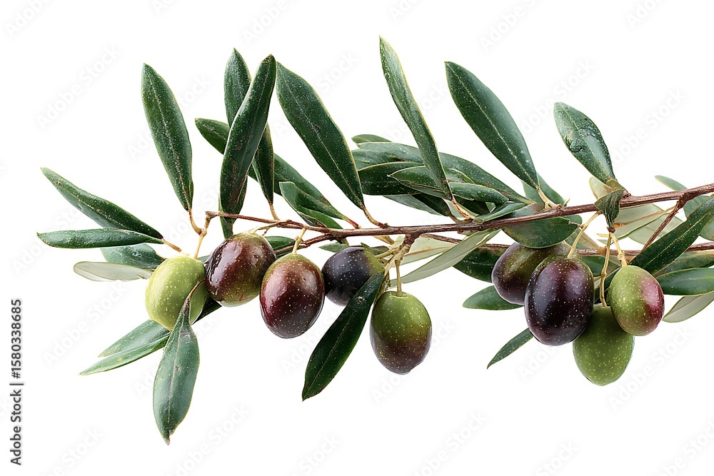 Obraz premium A Lush Olive Branch with Ripe and Unripe Olives