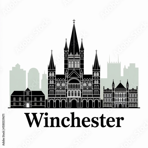 Winchester Skyline Silhouette - Historic English Cathedral City Vector Illustration