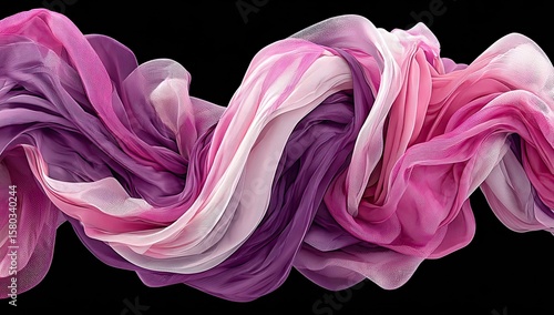 Flowing, vibrant fabric drapes in shades of pink and purple