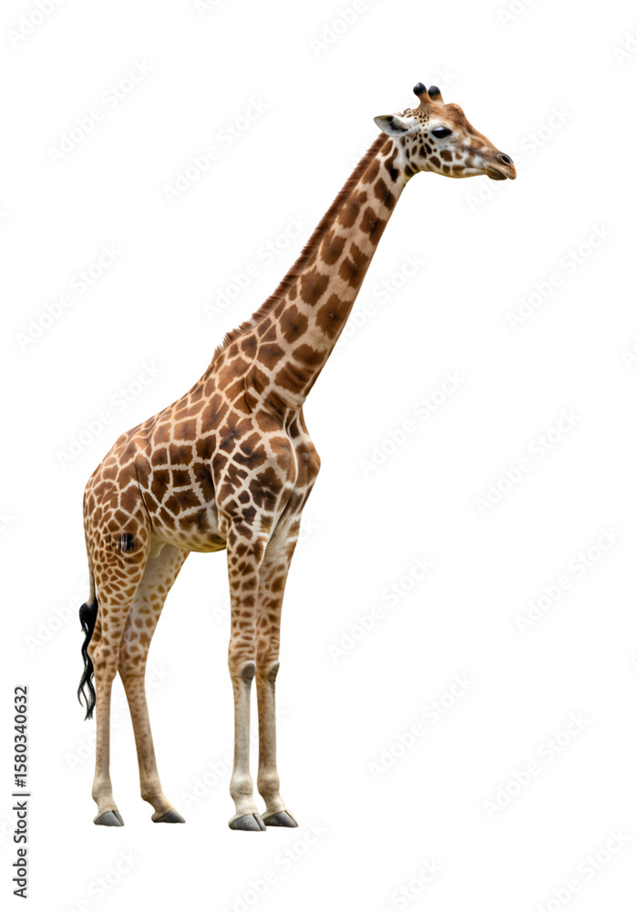 Obraz premium Isolated Standing Giraffe with Long Neck Brown Spots Wildlife Mammal