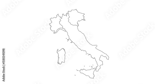 Outline map of Italy, showing the country's borders and shape, including Sicily and Sardinia, on a white background.