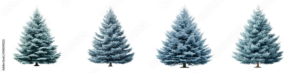 Fototapeta premium Blue Spruce Christmas Trees Isolated on White Background