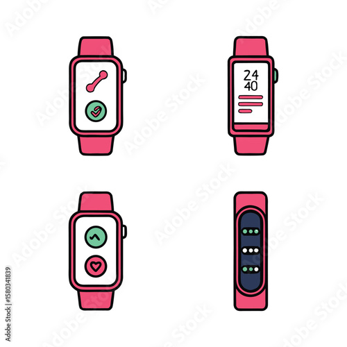 Smart Fitness Tracking Icons – Band, Step Counter, Goal Tracker, App Interface