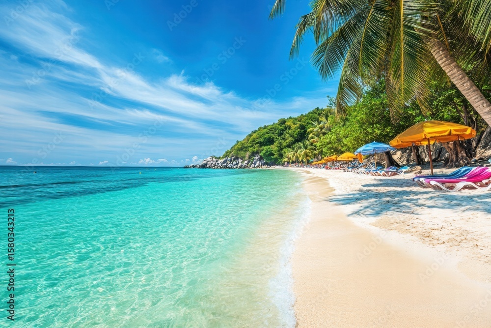 Fototapeta premium Secluded tropical beach with clear water and palm trees
