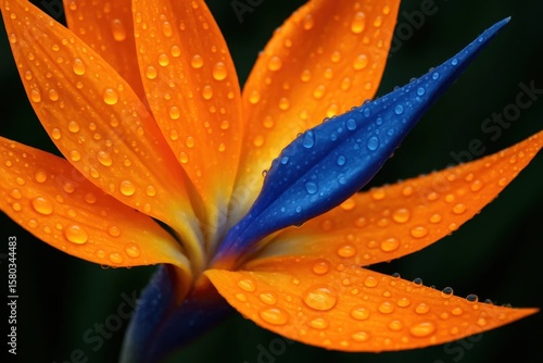 A Symphony of Orange and Blue Hues on a Glossy Leaf