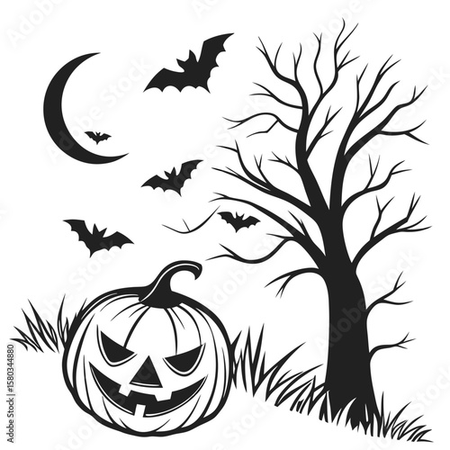 silhouette Halloween on white background