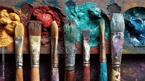 Artist's paint palette and brushes