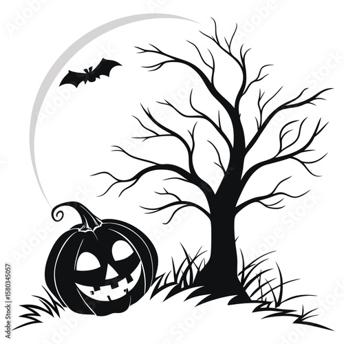 silhouette Halloween on white background