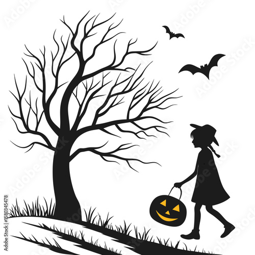 silhouette Halloween on white background