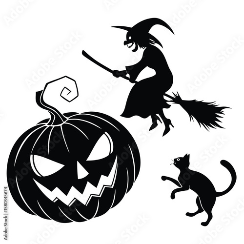 silhouette Halloween on white background