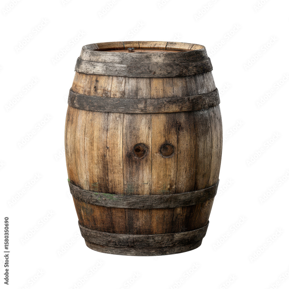 Obraz premium Rustic Wooden Barrel with Metal Bands with Transparent Background