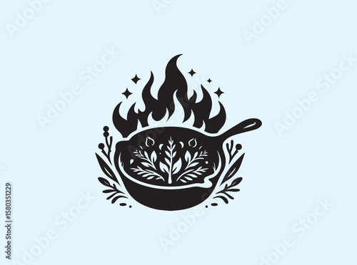 Stylized campfire with cast iron cookware on top