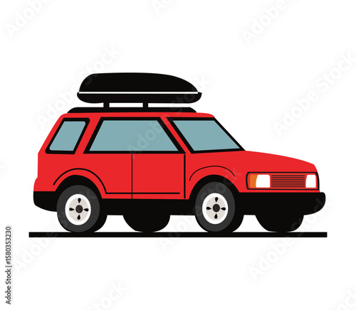 Red SUV Car Vector Illustration | Travel Vehicle Clip Art | Cartoon Car Design.
