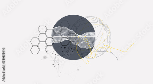 Abstract wireframe background. Modern science or technology art elements. Surface illustration inside circles